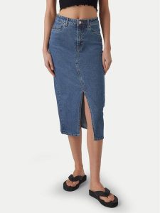 Vero Moda Spódnica jeansowa Veri 10295731 Niebieski Regular Fit. Niebieskie spódnice Vero Moda, m, bez wzorów, z bawełny. Za 209,99 zł.