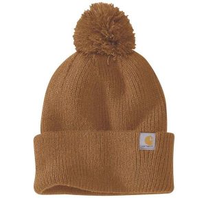 Czapka zimowa z pomponem Carhartt Knit Pom-Pom Cuffed Beanie. Brązowe czapki CARHARTT, bez wzorów, sportowe. Za 97,99 zł.