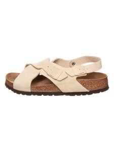 Birkenstock Skórzane sandały "Tulum" w kolorze beżowym rozmiar: 36. Brązowe sandały Birkenstock, bez wzorów, z otwartym noskiem, bez obcasa, bez zapięcia. Za 357,63 zł.