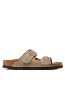 Birkenstock Klapki Arizona Bs 0352203 Brązowy. Brązowe klapki Birkenstock, bez wzorów, z nubiku, bez obcasa. Za 419,00 zł.