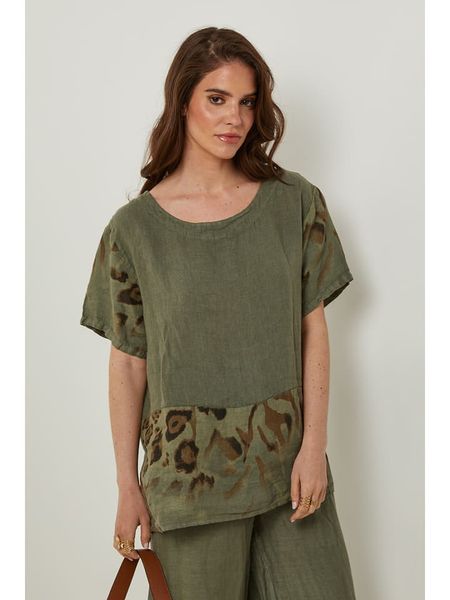 Rodier Lin Lniana koszulka w kolorze khaki rozmiar: L/XL. Brązowe bluzki Rodier Lin, l, bez wzorów, ze lnu, bez kołnierzyka, bez ramiączek. Za 136,45 zł.