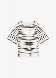 T-shirt w paski z czystej bawełny. Białe t-shirty bonprix, bez wzorów, z bawełny, bez kołnierzyka, bez ramiączek. Za 37,99 zł.
