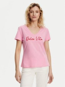 Morgan T-Shirt 251-DOLCE Różowy Regular Fit. Czerwone t-shirty Morgan, l, bez wzorów, z bawełny, bez kołnierzyka, bez ramiączek. Za 89,99 zł.