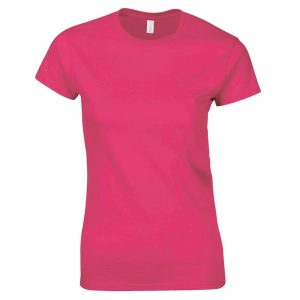 Koszulka Damska Krótki Rękaw Soft Style. Czerwone bluzki GILDAN, s, bez wzorów, sportowe, bez kołnierzyka, bez ramiączek. Za 29,99 zł.
