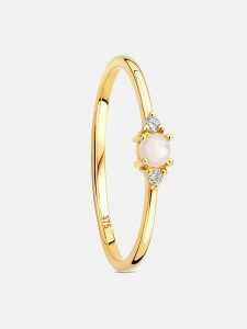 Revoni Złoty pierścionek z diamentem i perłą rozmiar: 54. Żółte pierścionki Revoni, z diamentem, złote. Za 861,99 zł.