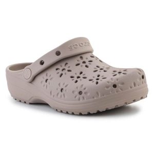 Klapki Crocs Classic Floral Cut Out Clog 210927-214 beżowy. Brązowe klapki w ażurowe wzory, bez obcasa. Za 360,01 zł.