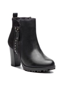 Jenny Fairy Botki WS16002-6 Czarny. Czarne botki Jenny Fairy, bez wzorów, ze skóry, bez obcasa, na słupku, bez zapięcia. Za 57,99 zł.