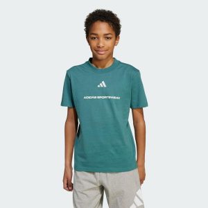 Koszulka adidas Slogan Single Jersey. Niebieskie bluzki ADIDAS, bez wzorów, z jersey, sportowe, bez kołnierzyka, bez ramiączek. W wyprzedaży za 51,97 zł.