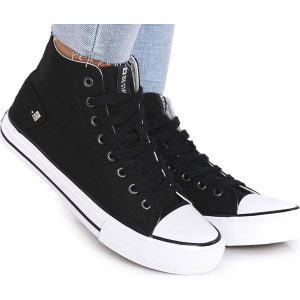 Damskie Wysokie Trampki Big Star DD274330 Czarne. Czarne trampki bez wzorów, z materiału, bez zapięcia. Za 180,71 zł.