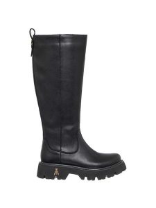 Patrizia Pepe Skórzane kozaki w kolorze czarnym rozmiar: 38. Czarne kozaki Patrizia Pepe, na zimę, bez wzorów, bez obcasa, bez zapięcia. Za 491,99 zł.