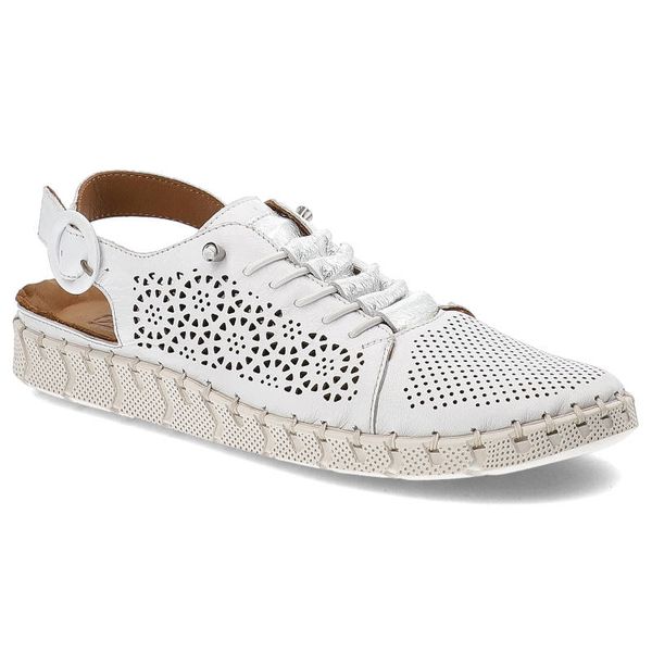 Białe Sandały Artiker Damskie Skórzane Obuwie. Białe sandały ARTIKER, bez wzorów, ze skóry, bez obcasa, na platformie, bez zapięcia. Za 169,00 zł.