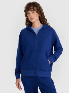 4F Bluza dresowa rozpinana z kapturem damska - granatowa XXL. Niebieskie bluzy 4f, xs, bez wzorów, z bawełny, z kapturem. Za 159,99 zł.