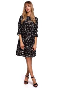 Letnia Sukienka w Drobne Kwiatki - Model 8. Brązowe sukienki MOE, na lato, l, bez wzorów, z materiału, wizytowe, bez kołnierzyka, bez ramiączek. Za 239,90 zł.