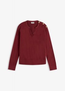 Bawełniany sweter z ozdobnymi guzikami. Czerwone swetry klasyczne bonprix, z bawełny, bez kołnierzyka. Za 64,99 zł.