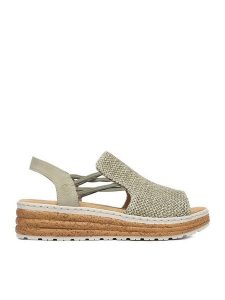 Rieker Sandały CEO-62741-52 Zielony. Zielone sandały Rieker, bez wzorów, z materiału, bez obcasa, na koturnie, bez zapięcia. Za 319,99 zł.