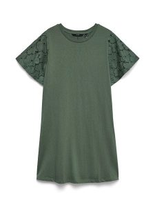 Vero Moda Sukienka w kolorze ciemnozielonym rozmiar: L. Zielone sukienki Vero Moda, na co dzień, l, bez wzorów, z bawełny, bez kołnierzyka, bez ramiączek, mini, proste. Za 120,79 zł.