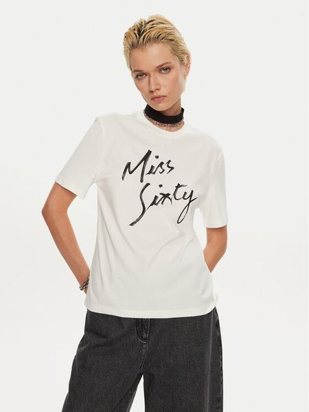 Miss Sixty T-Shirt 6L3SJ3780000 Biały Regular Fit. Białe t-shirty Miss Sixty, l, bez wzorów, z bawełny, bez kołnierzyka, bez ramiączek. Za 179,99 zł.