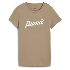 Koszulka sportowa damska Puma Script Tee. Brązowe koszulki sportowe Puma, bez wzorów, bez ramiączek. Za 168,00 zł.
