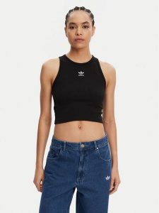 Adidas Top Essentials IW5736 Czarny Slim Fit. Czarne topy ADIDAS, l, bez wzorów, z bawełny, bez kołnierzyka, bez ramiączek. Za 89,99 zł.