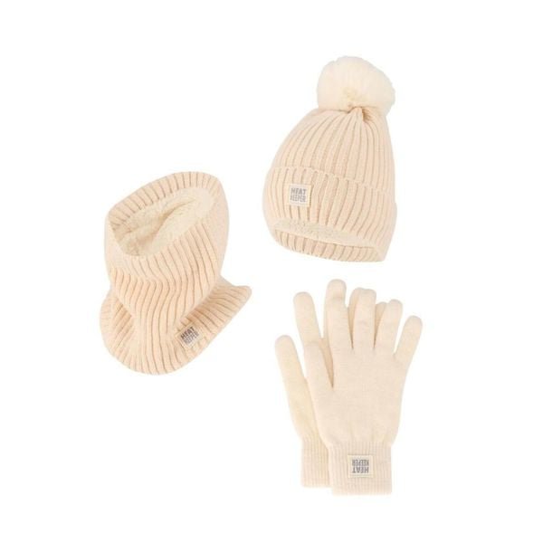 Damski Zimowy Zestaw Termiczny - Czapka + Rękawiczki + Komin - Złamana Biel. Białe szaliki HEAT KEEPER, na zimę, bez wzorów, z poliesteru. W wyprzedaży za 177,72 zł.