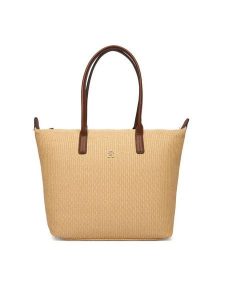 Tommy Hilfiger Torebka Popette Tote Raffia AW0AW18528 Beżowy. Brązowe shopper bag TOMMY HILFIGER, bez wzorów, z syntetyku, bez dodatków. Za 489,99 zł.