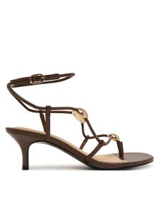 Guess Sandały FLTAYS ELE03 Brązowy. Brązowe sandały Guess, z aplikacjami, ze skóry, bez obcasa, na szpilce, bez zapięcia. Za 444,99 zł.