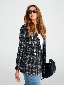 Marynarka tweedowa - czarny. Czarne marynarki i żakiety Sinsay, l, bez wzorów, eleganckie. Za 79,99 zł.