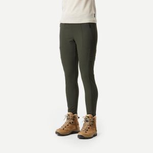 Legginsy trekkingowe damskie Forclaz Travel 500. Zielone legginsy SIMOND, bez wzorów, z elastanu. Za 159,99 zł.