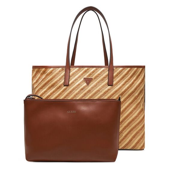 Torebka Guess. Brązowe shopper bag Guess, z aplikacjami, bez dodatków. Za 469,99 zł.