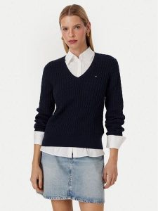 Tommy Hilfiger Sweter WW0WW44987 Granatowy Regular Fit. Niebieskie swetry klasyczne TOMMY HILFIGER, xl, z bawełny, bez kołnierzyka. Za 529,99 zł.