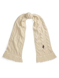Polo Ralph Lauren Szalik 455P18119003 Kremowy. Białe rękawiczki Polo Ralph Lauren, bez wzorów, z wełny. Za 599,99 zł.