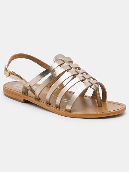 Les BAGATELLES Skórzane sandały "Buff" w kolorze złotym rozmiar: 37. Żółte sandały Les BAGATELLES, bez wzorów, ze skóry, bez obcasa, bez zapięcia. Za 164,95 zł.