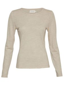MOSS COPENHAGEN Wełniana koszulka "Nesmina" w kolorze beżowym rozmiar: XS. Brązowe bluzki Moss Copenhagen, xs, bez wzorów, z wełny, bez kołnierzyka, bez ramiączek. Za 96,60 zł.