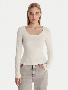 Guess Jeans Bluzka W6RP24 KA0H1 Écru Slim Fit. Bluzki Guess Jeans, m, z aplikacjami, z bawełny, bez kołnierzyka, bez ramiączek. Za 199,99 zł.