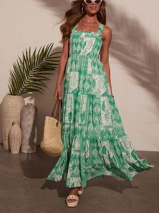 LA Angels Sukienka w kolorze zielono-kremowym rozmiar: L. Zielone sukienki LA Angels, na imprezę, l, bez wzorów, z wiskozy, bez kołnierzyka, bez ramiączek, maxi. Za 173,99 zł.