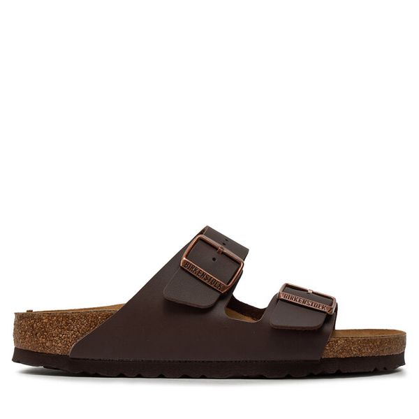 Klapki Birkenstock. Brązowe klapki Birkenstock, bez wzorów, bez obcasa. Za 399,99 zł.