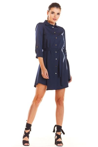 Sukienka koszulowa szmizjerka z paskiem granatowa. Żółte sukienki Infinite You, do pracy, l, bez wzorów, z elastanu, biznesowe, z asymetrycznym kołnierzem, bez ramiączek, asymetryczne. Za 349,00 zł.