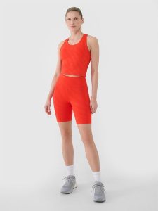 4F Legginsy kolarki treningowe damskie - czerwone S. Czerwone legginsy 4f, bez wzorów, z dzianiny, z podwyższonym stanem, krótkie. W wyprzedaży za 59,99 zł.