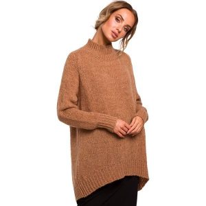 Sweter damski oversize asymetryczny sweter z wełną brązowy. Brązowe swetry klasyczne Polskie swetry, na zimę, l, bez wzorów, z dzianiny, bez ramiączek. Za 259,00 zł.