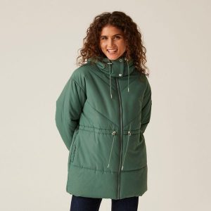 Kurtka turystyczna pikowana damska Regatta Rurie. Zielone kurtki Regatta, na zimę, bez wzorów, z poliesteru, bez kaptura. Za 207,40 zł.