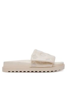 Guess Klapki FLJFA2ELE19 Beżowy. Brązowe klapki Guess, z aplikacjami, ze skóry, bez obcasa. Za 259,99 zł.