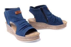 RIEKER 68791-12 blue, sandały damskie. Niebieskie sandały Rieker, bez wzorów, bez obcasa, na koturnie, bez zapięcia. Za 230,93 zł.