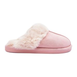 Damskie Papcie Klapki z Futerkiem Różowe Pinky. Czerwone kapcie bez wzorów. Za 118,34 zł.