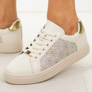 Beżowe skórzane półbuty damskie Filippo Dp7592/26. Brązowe półbuty Filippo, na jesień, w ażurowe wzory, z jeansu, z okrągłym noskiem, bez obcasa, na koturnie, bez zapięcia. Za 219,00 zł.