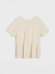 Koszula z domieszką lnu - kremowy. Białe koszule Sinsay, l, bez wzorów, bez kołnierzyka, bez ramiączek. Za 39,99 zł.