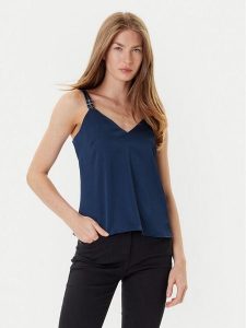 Morgan Top 242-OLAFI Niebieski Slim Fit. Niebieskie topy Morgan, bez wzorów, z syntetyku, bez kołnierzyka, bez ramiączek. Za 149,99 zł.