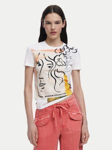 Desigual T-Shirt Collection 25SWTKAC Biały Regular Fit. Białe t-shirty Desigual, l, bez wzorów, z bawełny, bez kołnierzyka, bez ramiączek. Za 129,99 zł.