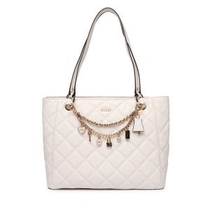 Torebka Guess. Białe shopper bag Guess, z aplikacjami, bez dodatków. Za 749,99 zł.