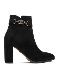 Nine West Botki CEO-ZAINA-01 Czarny. Czarne botki Nine West, bez wzorów, z materiału, bez obcasa, na słupku, bez zapięcia. Za 289,99 zł.