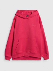 4F Bluza dresowa loose z kapturem damska - czerwona L. Czerwone bluzy 4f, l, bez wzorów, z dresówki, z kapturem. Za 199,99 zł.